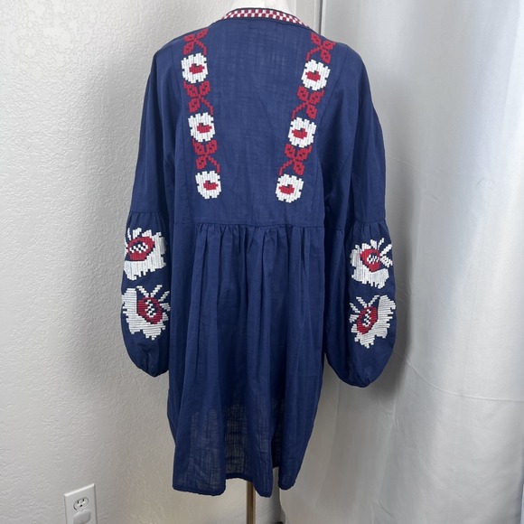 Velzera Tunic Top Womens 2X Blue Floral Embroidered Boho Cottagecore Gauzy NWT - Picture 5 of 11